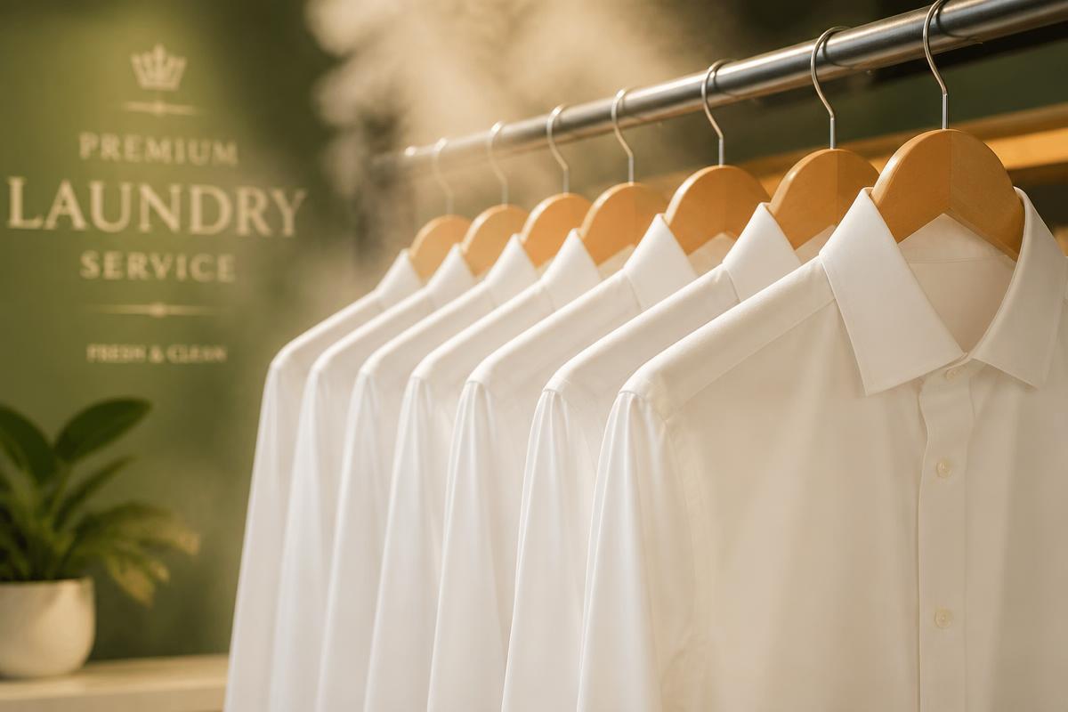 Camisas sociais brancas lavadas e passadas em cabides