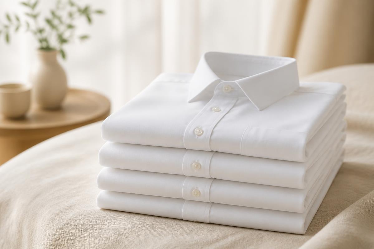 Pilha de camisas sociais brancas passadas e dobradas